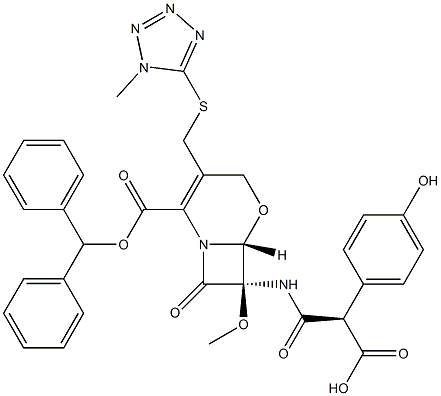 (6R,7R)-7-[[(2R)-2-Carboxy-2-(4-hydroxyphenyl)acetyl]amino]-7-methoxy-3-[[(1-methyl-1H-tetrazol-5-yl)thio]methyl]-8-oxo-5-oxa-1-azabicyclo[4.2.0]oct-2-ene-2-carboxylic acid 2-(diphenylmethyl) ester CAS#: 1187769-84-1