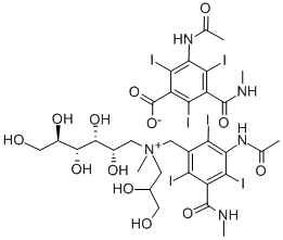 D-Glucammonium, N-(3-acetamido-5-(methylcarbamoyl)-2,4,6-triiodobenzyl )-N-(2,3-dihydroxypropyl)-N-methyl-, (3-acetamido-5-methylcarbamoyl-2, 4,6-triiodo)-, benzoate CAS#: 71746-20-8
