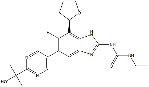 (R)-1-ethyl-3-(6-fluoro-5-(2-(2-hydroxypropan-2-yl)pyrimidin-5-yl)-7-(tetrahydrofuran-2-yl)-1H-benzo[d]imidazol-2-yl)urea CAS#: 1384984-18-2
