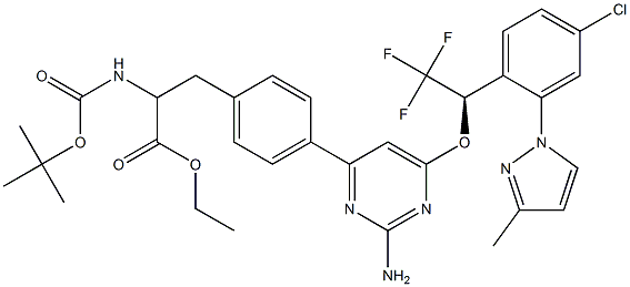 (S)-ethyl 3-(4-(2-aMino-6-((R)-1-(4-chloro-2-(3-Methyl-1H-pyrazol-1-yl)phenyl)-2,2,2-trifluoroethoxy)pyriMidin-4-yl)phenyl)-2-(tert-butoxycarbonylaMino)propanoate CAS#: 1125828-44-5