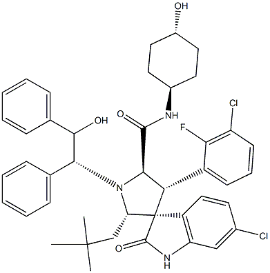 Spiro[3H-indole-3,3'-pyrrolidine]-5'-carboxaMide, 6-chloro-4'-(3-chloro-2-fluorophenyl)-2'-(2,2-diMethylpropyl)-1,2-dihydro-N-(trans-4-hydroxycyclohexyl)-1'-[(1R,2S)-2-hydroxy-1,2-diphenylethyl]-2-oxo-, (2'R,3S,4'S,5'R)- CAS#: 1303609-36-0