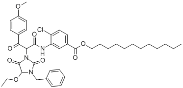 alpha-(4-Methoxybenzoyl)-alpha-(1-benzyl-5-ethoxyhydantion)-2-chloro-5-dodecyloxycarbonyl acetanilide CAS#: 70950-45-7