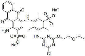 disodium 1-amino-4-[[3-[[4-chloro-6-(2-ethoxyethoxy)-1,3,5-triazin-2-yl]amino]-2,4,6-trimethyl-5-sulphonatophenyl]amino]-9,10-dihydro-9,10-dioxoanthracene-2-sulphonate CAS#: 70210-27-4