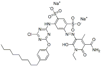 disodium 4-[[5-(aminocarbonyl)-1-ethyl-1,6-dihydro-2-hydroxy-4-methyl-6-oxopyridin-3-yl]azo]-6-[[4-chloro-6-(4-nonylphenoxy)-1,3,5-triazin-2-yl]amino]benzene-1,3-disulphonate CAS#: 71002-15-8