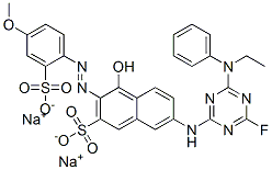 disodium 7-[[4-(ethylphenylamino)-6-fluoro-1,3,5-triazin-2-yl]amino]-4-hydroxy-3-[(4-methoxy-2-sulphonatophenyl)azo]naphthalene-2-sulphonate CAS#: 70833-38-4