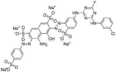 tetrasodium 4-amino-6-[[5-[[4-[(3-chlorophenyl)amino]-6-fluoro-1,3,5-triazin-2-yl]amino]-2-sulphonatophenyl]azo]-5-hydroxy-3-[(4-sulphonatophenyl)azo]naphthalene-2,7-disulphonate CAS#: 70528-89-1