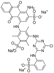 trisodium 1-amino-4-[[3-[[4-chloro-6-[(sulphonatophenyl)amino]-1,3,5-triazin-2-yl]amino]-2,4,6-trimethyl-5-sulphonatophenyl]amino]-9,10-dihydro-9,10-dioxoanthracene-2-sulphonate CAS#: 72214-18-7