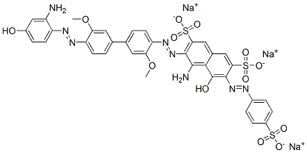 trisodium 4-amino-3-[[4'-[(2-amino-4-hydroxyphenyl)azo]-3,3'-dimethoxy[1,1'-biphenyl]-4-yl]azo]-5-hydroxy-6-[(4-sulphonatophenyl)azo]naphthalene-2,7-disulphonate CAS#: 70632-08-5