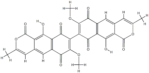 10,10'-Dihydroxy-7,7'-dimethoxy-3,3'-dimethyl-8,8'-bi[1H-naphtho[2,3-c]pyran]-1,1',6,6',9,9'-hexone CAS#: 78693-31-9