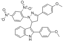 1H-Indole, 3-(4,5-dihydro-1-(2,4-dinitrophenyl)-3-(4-methoxyphenyl)-1H -pyrazol-5-yl)-2-(4-methoxyphenyl)- CAS#: 76195-79-4