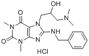 1H-Purine-2,6-dione, 3,7-dihydro-1,3-dimethyl-7-(3-(dimethylamino)-2-h ydroxypropyl)-8-((phenylmethyl)amino)-, monohydrochloride CAS#: 78721-04-7