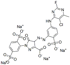 1H-Pyrazole-3-carboxylic acid, 4-[[5-[(5-chloro-2-fluoro- 6-methyl-4-pyrimidinyl)amino]-2-sulfophenyl]azo] -1-(2,5-disulfophenyl)-4,5-dihydro-5-oxo-, tetrasodium salt CAS#: 75198-85-5