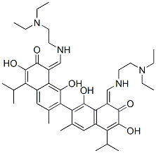 (1Z)-1-[(2-diethylaminoethylamino)methylidene]-7-[(8Z)-8-[(2-diethylaminoethylamino)methylidene]-1,6-dihydroxy-3-methyl-7-oxo-5-propan-2-yl-naphthalen-2-yl]-3,8-dihydroxy-6-methyl-4-propan-2-yl-naphthalen-2-one CAS#: 74032-64-7