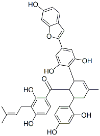 (+)-[2-[2,6-Dihydroxy-4-(6-hydroxybenzofuran-2-yl)phenyl]-6-(2,4-dihydroxyphenyl)-4-methyl-3-cyclohexen-1-yl][2,4-dihydroxy-3-(3-methyl-2-buten-1-yl)phenyl]methanone CAS#: 76472-89-4