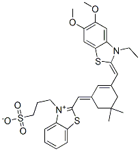 2-[[3-[(3-Ethyl-5,6-dimethoxybenzothiazol-2(3H)-ylidene)methyl]-5,5-dimethyl-2-cyclohexen-1-ylidene]methyl]-3-(3-sulfonatopropyl)benzothiazol-3-ium CAS#: 72845-30-8