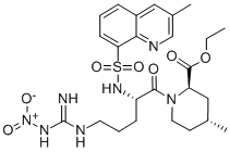 2-PIPERIDINECARBOXYLIC ACID, 1-[5-[IMINO(NITROAMINO)METHYL]AMINO]-2-[[(3-METHYL-8-QUINOLINYL)SULFONYL]AMINO]-1-OXOPENTYL]-4-METHYL-,ETHYL ESTER,[2R-[1(S*), 2ALPHA, 4BETA]]- CAS#: 74874-09-2
