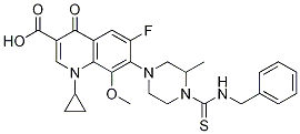 3-Quinolinecarboxylic acid, 1-cyclopropyl-6-fluoro-1,4-dihydro-8-Methoxy-7-[3-Methyl-4-[[(phenylMethyl)aMino]thioxoMethyl]-1-piperazinyl]-4-oxo- CAS#: 714918-68-0