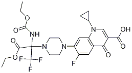 3-Quinolinecarboxylic acid, 1-cyclopropyl-7-[4-[1-(ethoxycarbonyl)-1-[(ethoxycarbonyl)aMino]-2,2,2-trifluoroethyl]-1-piperazinyl]-6-fluoro-1,4-dihydro-4-oxo- CAS#: 709646-11-7