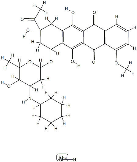 5,12-Naphthacenedione, 8-acetyl-10-[[3-(cyclohexylamino)-2,3, 6-trideo xy-.alpha.-L-lyxo-hexopyranosyl]oxy]-7,8,9, 10-tetrahydro-6,8,11-trihy droxy-1-methoxy-, hydrochloride, (8S-cis)- CAS#: 79898-09-2