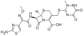 (6R,7R)-7-[[(2E)-2-(2-Amino-1,3-thiazol-4-yl)-2-methoxyiminoacetyl]amino]-3-[(2-methyl-5,6-dioxo-1H-1,2,4-triazin-3-yl)sulfanylmethyl]-8-oxo-5-thia-1-azabicyclo[4.2.0]oct-2-ene-2-carboxylic acid CAS#: 73384-59-5