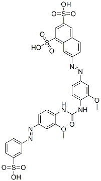 7-[[3-Methoxy-4-[[[[2-methoxy-4-[(3-sulfophenyl)azo]phenyl]amino]carbonyl]amino]phenyl]azo]-1,3-naphthalenedisulfonic acid CAS#: 73297-07-1