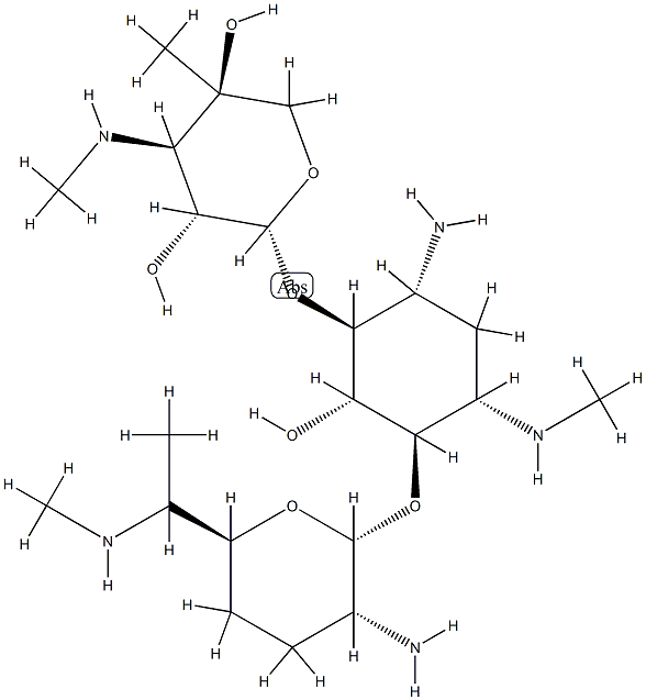 4-O-[2-Amino-6-methyl-6-(methylamino)-2,3,4,6-tetradeoxy-α-D-erythro-hexopyranosyl]-6-O-[4-C-methyl-3-(methylamino)-3-deoxy-β-L-arabino-pentopyranosyl]-N'-methyl-2-deoxy-D-streptamine CAS#: 74758-68-2