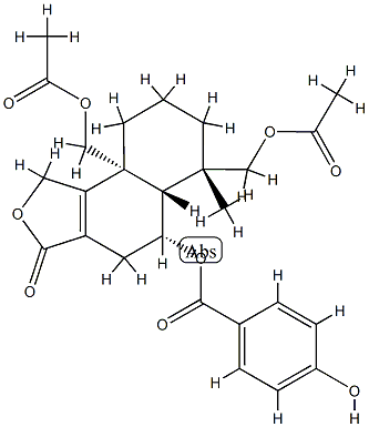 4-Hydroxybenzoic acid (5R)-6β,9aβ-bis(acetyloxymethyl)-1,3,4,5,5aα,6,7,8,9,9a-decahydro-6-methyl-3-oxonaphtho[1,2-c]furan-5β-yl ester CAS#: 78834-89-6