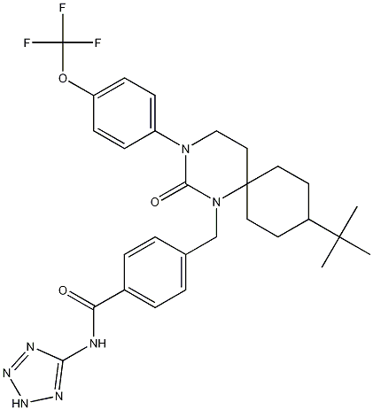 Benzamide, 4-[[9-(1,1-dimethylethyl)-2-oxo-3-[4-(trifluoromethoxy)phenyl]-1,3-diazaspiro[5.5]undec-1-yl]methyl]-N-2H-tetrazol-5-yl- CAS#: 706812-04-6