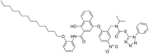 Carbamothioic acid, [[2-[[4-hydroxy-3-[[[2-(tetradecyloxy) phenyl]amino]carbonyl]-1-naphthalenyl ]oxy]-5-nitrophenyl]methyl](1-methylethyl)-, S-(1-phenyl-1H-tetrazol-5-yl) ester CAS#: 72143-89-6