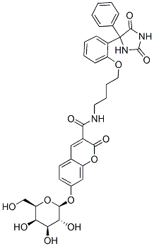 N-[4-[2-(2,5-dioxo-4-phenylimidazolidin-4-yl)phenoxy]butyl]-7-(beta-D-galactopyranosyloxy)-2-oxo-2H-1-benzopyran-3-carboxamide CAS#: 73304-29-7