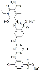 disodium 2-[[5-carbamoyl-1-ethyl-1,6-dihydro-2-hydroxy-4-methyl-6-oxo-3-pyridyl]azo]-4-[[4-[(2-chloro-5-sulphonatophenyl)amino]-6-fluoro-1,3,5-triazin-2-yl]amino]benzenesulphonate CAS#: 75268-65-4