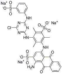 trisodium 1-amino-4-[[3-[[4-chloro-6-[(3-sulphonatophenyl)amino]-1,3,5-triazin-2-yl]amino]-2,4,6-trimethyl-5-sulphonatophenyl]amino]-9,10-dihydro-9,10-dioxoanthracene-2-sulphonate CAS#: 72927-99-2