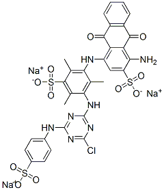 trisodium 1-amino-4-[[3-[[4-chloro-6-[(4-sulphonatophenyl)amino]-1,3,5-triazin-2-yl]amino]-2,4,6-trimethyl-5-sulphonatophenyl]amino]-9,10-dihydro-9,10-dioxoanthracene-2-sulphonate CAS#: 72927-93-6