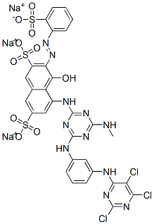 trisodium 4-hydroxy-5-[[4-(methylamino)-6-[[3-[(2,5,6-trichloro-4-pyrimidinyl)amino]phenyl]amino]-1,3,5-triazin-2-yl]amino]-3-[(2-sulphonatophenyl)azo]naphthalene-2,7-disulphonate CAS#: 72139-15-2