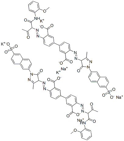 [1,1'-Biphenyl]-3,3'-dicarboxylic acid, 4-[[4,5-dihydro-3-methyl-5-oxo-1-(6-sulfo-2-naphthalenyl)-1H-pyrazol-4-yl]azo]-4'-[[1-[[(2-methoxyphenyl)amino]carbonyl]-2-oxopropyl]azo]-, potassium sodium salt CAS#: 84100-79-8