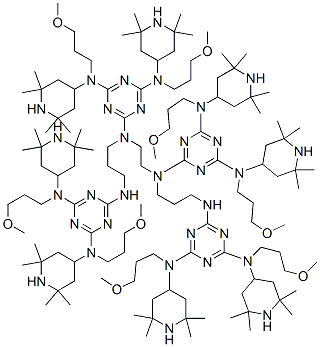 1,3,5-Triazine-2,4,6-triamine, N,N'''-1,2-ethanediylbis[N-[3-[[4,6-bis[(3-methoxypropyl)(2,2,6,6-tetramethyl-4-piperidinyl)amino]-1,3,5-triazin-2-yl]amino]propyl]-N',N''-bis(3-methoxypropyl)-N',N''-bis(2,2,6,6-tetramethyl-4-piperidinyl)- CAS#: 85099-18-9