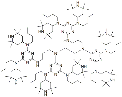 1,3,5-Triazine-2,4,6-triamine, N,N'''-1,2-ethanediylbis[N-[3-[[4,6-bis[butyl(2,2,6,6-tetramethyl-4-piperidinyl)amino]-1,3,5-triazin-2-yl]amino]propyl]-N,N''-dibutyl-N,N''-bis(2,2,6,6-tetramethyl-4-piperidinyl)- CAS#: 80387-98-0