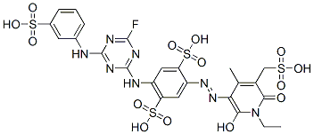 2-[[1-ethyl-1,6-dihydro-2-hydroxy-4-methyl-6-oxo-5-(sulphomethyl)-3-pyridyl]azo]-5-[[4-fluoro-6-[(3-sulphophenyl)amino]-1,3,5-triazin-2-yl]amino]benzene-1,4-disulphonic acid CAS#: 85508-11-8