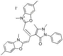 2-[2-(2,3-dihydro-1,5-dimethyl-3-oxo-2-phenyl-1H-pyrazol-4-yl)-3-(3,6-dimethyl-3H-benzoxazol-2-ylidene)prop-1-enyl]-3,6-dimethylbenzoxazolium iodide CAS#: 83803-40-1
