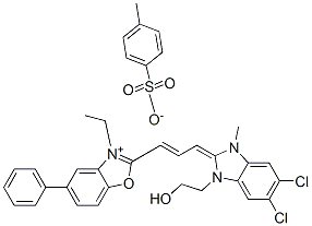 2-[3-[5,6-dichloro-1,3-dihydro-1-(2-hydroxyethyl)-3-methyl-2H-benzimidazol-2-ylidene]prop-1-enyl]-3-ethyl-5-phenylbenzoxazolium toluene-p-sulphonate CAS#: 84434-32-2