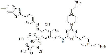 2-Naphthalenesulfonic acid, 7-[[4,6-bis[4-(2-aminoethyl)-1-piperazinyl]-1,3,5-triazin-2-yl]amino]-4-hydroxy-3-[[4-(6-methyl-2-benzothiazolyl)phenyl]azo]-, formate (salt) hydrochloride methanesulfonate (salt) CAS#: 85305-16-4