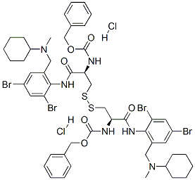 2-Oxa-7,8-dithia-4,11-diazadodecan-12-oic acid, 5,10-bis(((2,4-dibromo -6-((cyclohexylmethylamino)methyl)phenyl)amino)carbonyl)-3-oxo-1-pheny l-, phenylmethyl ester, dihydrochloride, (R-(R*,R*))- CAS#: 86042-51-5