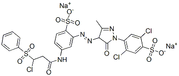 2,5-dichloro-4-[4-[[5-[[3-chloro-3-(phenylsulphonyl)propionyl]amino]-2-sulphophenyl]azo]-4,5-dihydro-3-methyl-5-oxo-1H-pyrazol-1-yl]benzenesulphonic acid, sodium salt CAS#: 83399-70-6