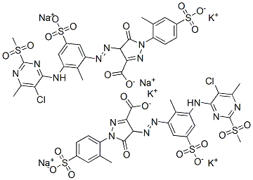 4-[[3-[[5-chloro-6-methyl-2-(methylsulphonyl)-4-pyrimidinyl]amino]-2-methyl-5-sulphophenyl]azo]-4,5-dihydro-1-(2-methyl-4-sulphophenyl)-5-oxo-1H-pyrazole-3-carboxylic acid, potassium sodium salt CAS#: 83399-91-1
