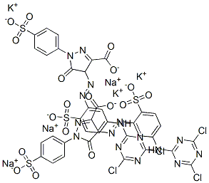 4-[[5-[(4,6-dichloro-1,3,5-triazin-2-yl)amino]-2-sulphophenyl]azo]-4,5-dihydro-5-oxo-1-(4-sulphophenyl)-1H-pyrazole-3-carboxylic acid, potassium sodium salt CAS#: 85631-78-3