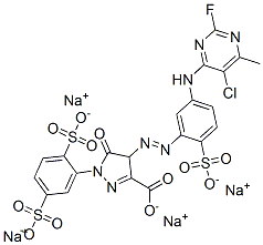 4-[[5-[(5-chloro-2-fluoro-6-methyl-4-pyrimidinyl)amino]-2-sulphophenyl]azo]-1-(2,5-disulphophenyl)-4,5-dihydro-5-oxo-1H-pyrazole-3-carboxylic acid, sodium salt CAS#: 83399-93-3