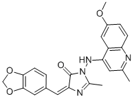 4H-Imidazol-4-one, 3,5-dihydro-5-(1,3-benzodioxol-5-ylmethylene)-3-((( 6-methoxy-2-methyl-4-quinolinyl)amino)-2-methyl- CAS#: 85986-84-1