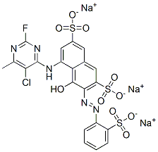 5-[(5-chloro-2-fluoro-6-methyl-4-pyrimidinyl)amino]-4-hydroxy-3-[(2-sulphophenyl)azo]naphthalene-2,7-disulphonic acid, sodium salt CAS#: 83400-17-3