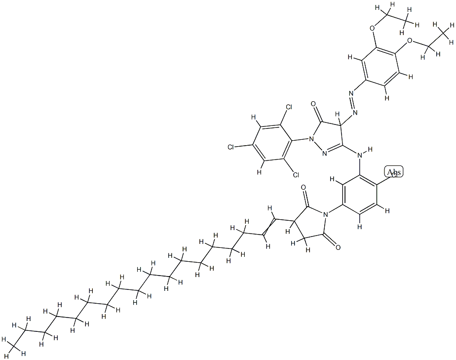 5-Pyrrolidinedione,1-[4-chloro-3-[[4-[(3,4-diethoxyphenyl)azo]-4,5-dihydro-5-oxo-1-(2,4,6-trichlorop2 2,5-Pyrrolidinedione,1-[4-chloro-3-[[4-[(3,4-diethoxyphenyl)azo]-4,5-dihydro-5-oxo-1-(2,4,6-trichlorophenyl)-1H-pyrazol-3-yl]amino]phenyl]-3-(octadecenyl)- CAS#: 88642-06-2