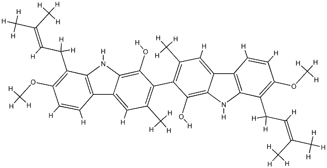 7,7'-Dimethoxy-3,3'-dimethyl-8,8'-bis(3-methyl-2-butenyl)-2,2'-bi[9H-carbazole]-1,1'-diol CAS#: 89368-92-3
